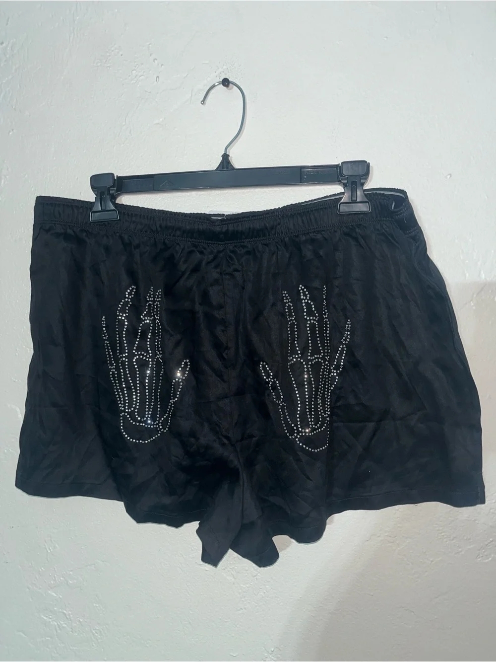 Victoria’s Secret Pink Tencel Boxy Pajama Shorts Black Skeleton Diamante Sequins